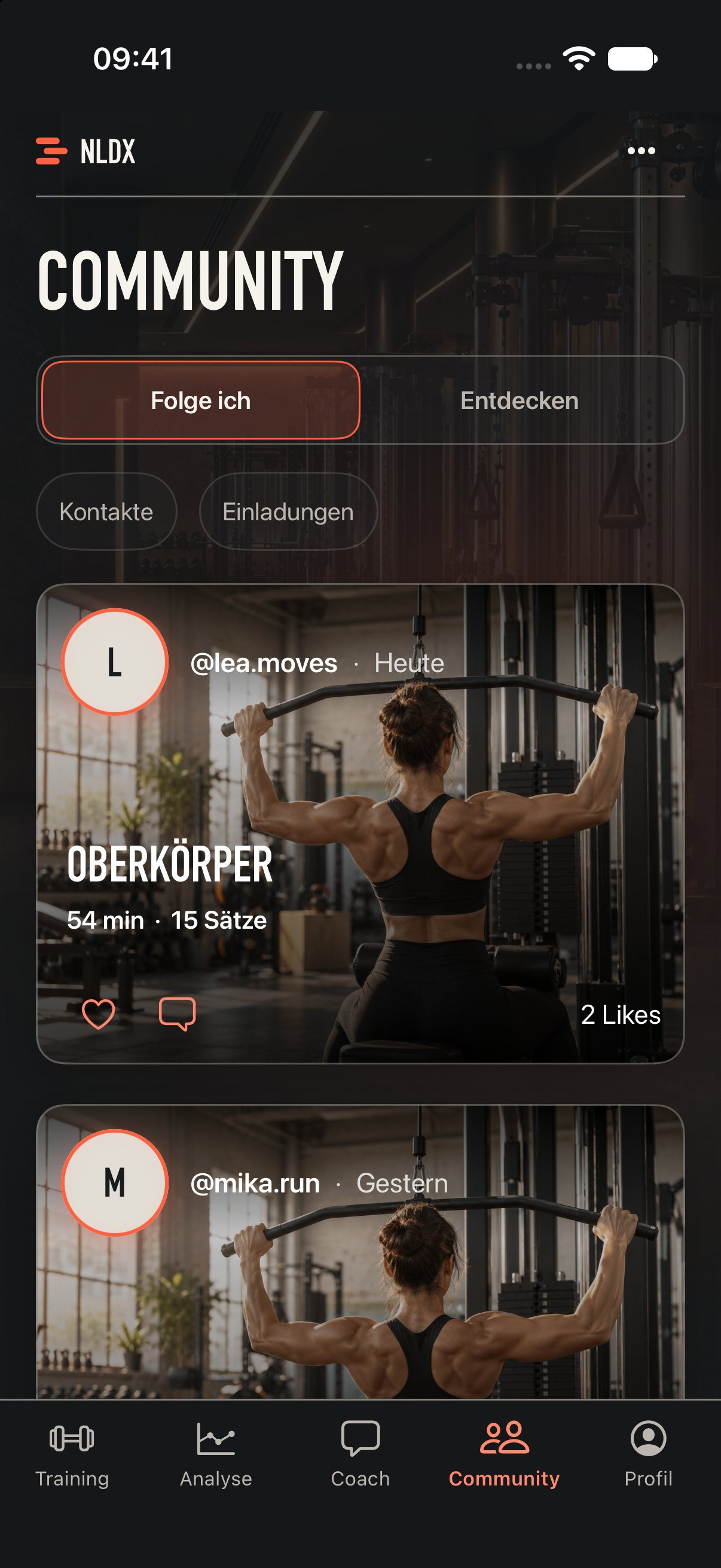 Community-Feed mit den Workouts von Freunden